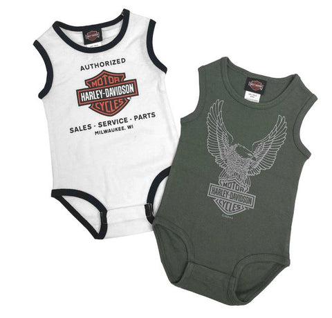 Harley-Davidson® Baby Boys' 2-Pack Newborn Sleeveless Bodysuit Set - White/Green