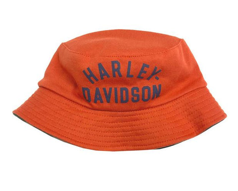 Harley-Davidson Boys' Reversible Bucket Hat Orange Reverses To Camo Print - 7272308-2/4T