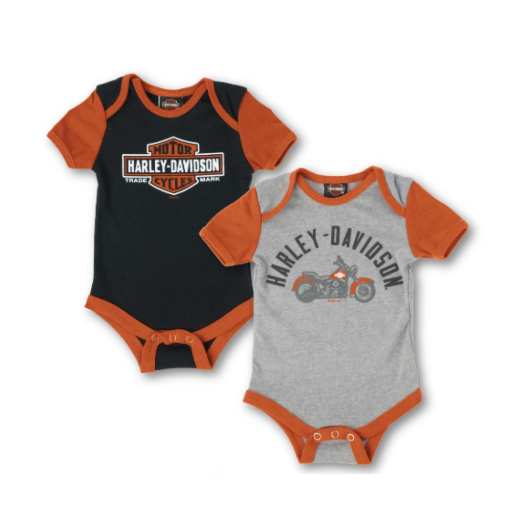 Harley-Davidson® Baby Boys' 2-Pack Colorblocked Rib Creeper Set - Gray/Black