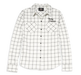 Women's Silver Wing Script Font Two Pocket Plaid Flannel Shirt