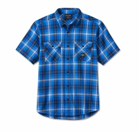 Men's Backing It In Short Sleeve Plaid Shirt - Blue Plaid