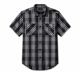 Men's Trophy Bar & Shield Short Sleeve Plaid Shirt - Black Plaid