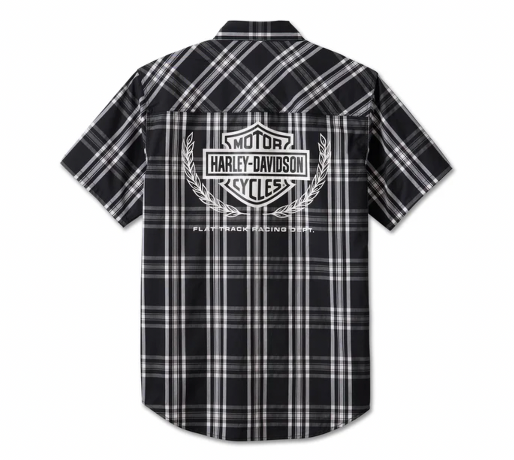 Men's Trophy Bar & Shield Short Sleeve Plaid Shirt - Black Plaid