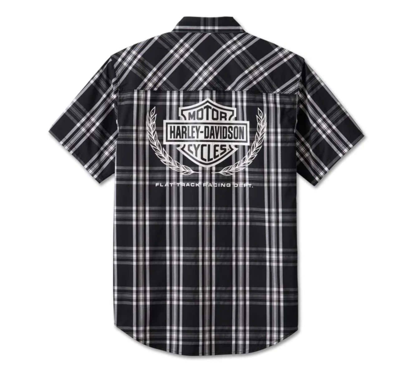 Men's Trophy Bar & Shield Short Sleeve Plaid Shirt - Black Plaid