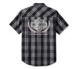 Men's Trophy Bar & Shield Short Sleeve Plaid Shirt - Black Plaid