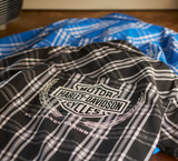 Men's Trophy Bar & Shield Short Sleeve Plaid Shirt - Black Plaid