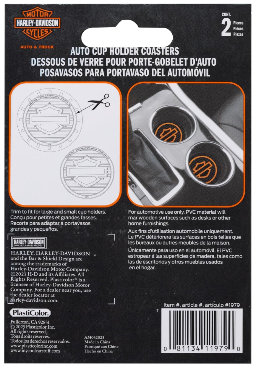 Harley-Davidson Silhouette Bar & Shield Logo Auto Car Coasters in Orange/Black