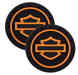 Harley-Davidson Silhouette Bar & Shield Logo Auto Car Coasters in Orange/Black