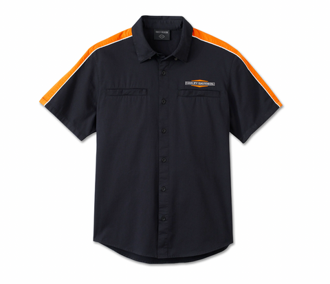 Men's Stacked Bar & Shield Short Sleeve Shirt - Colorblock - Harley Black & Harley Orange