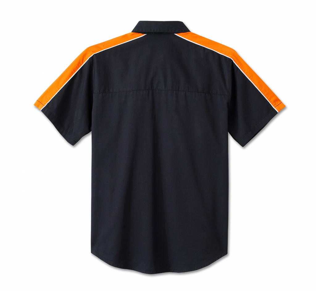 Men's Stacked Bar & Shield Short Sleeve Shirt - Colorblock - Harley Black & Harley Orange