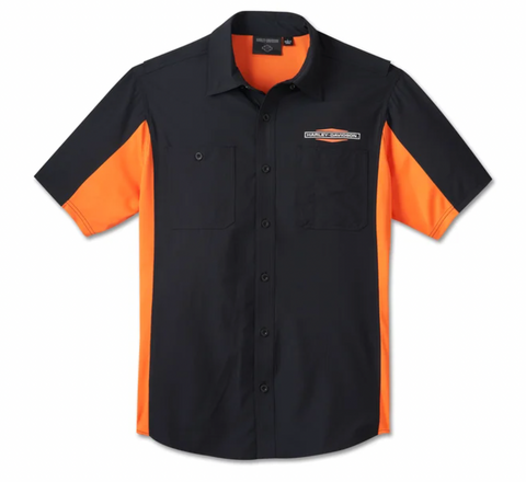 Men's H-D TECH Milwaukee Short Sleeve Shirt - Colorblock - Harley Black & Harley Orange