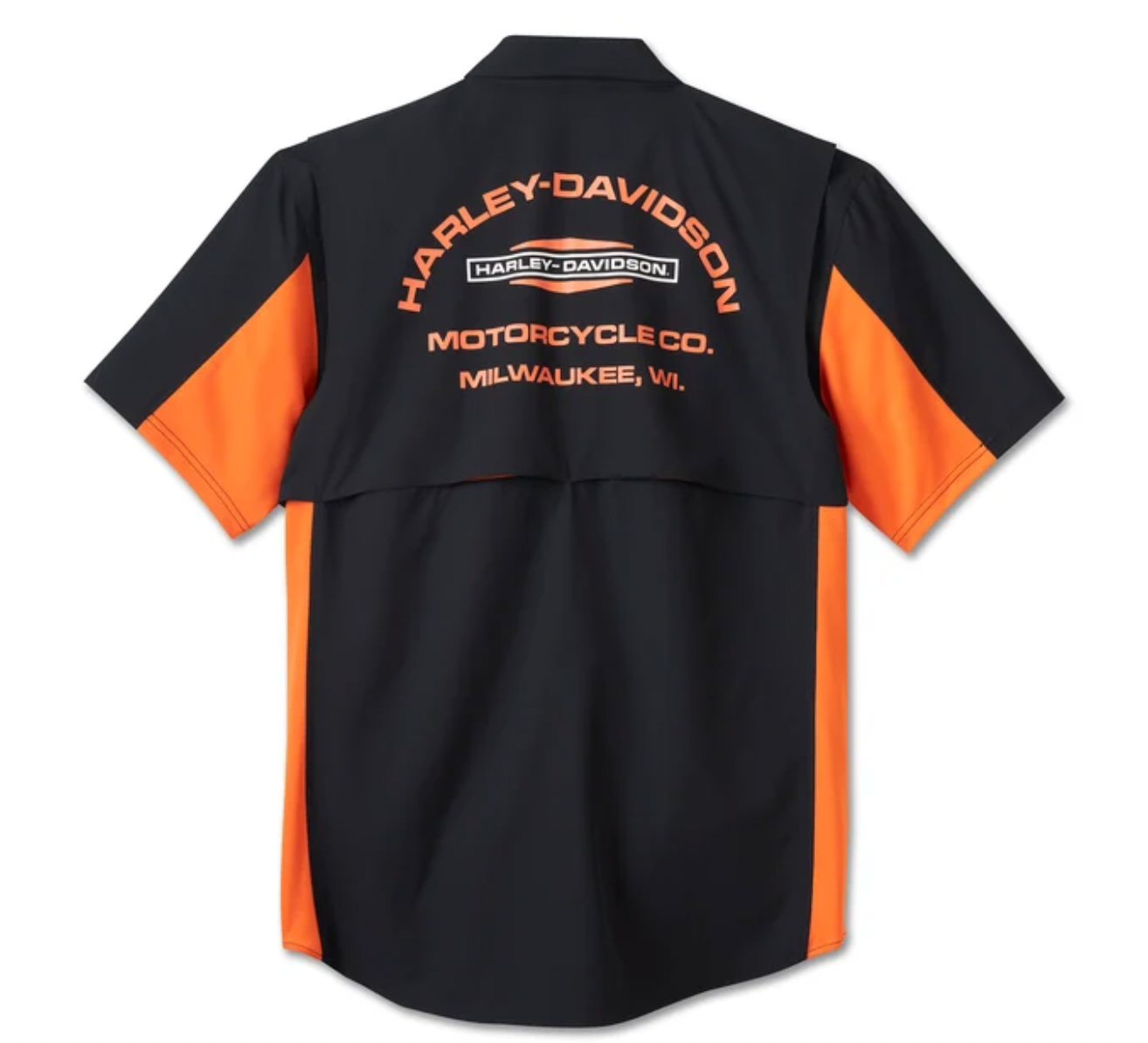 Men's H-D TECH Milwaukee Short Sleeve Shirt - Colorblock - Harley Black & Harley Orange