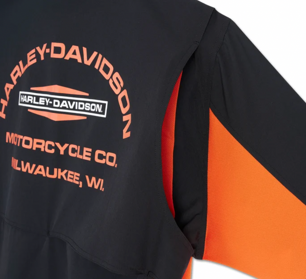 Men's H-D TECH Milwaukee Short Sleeve Shirt - Colorblock - Harley Black & Harley Orange