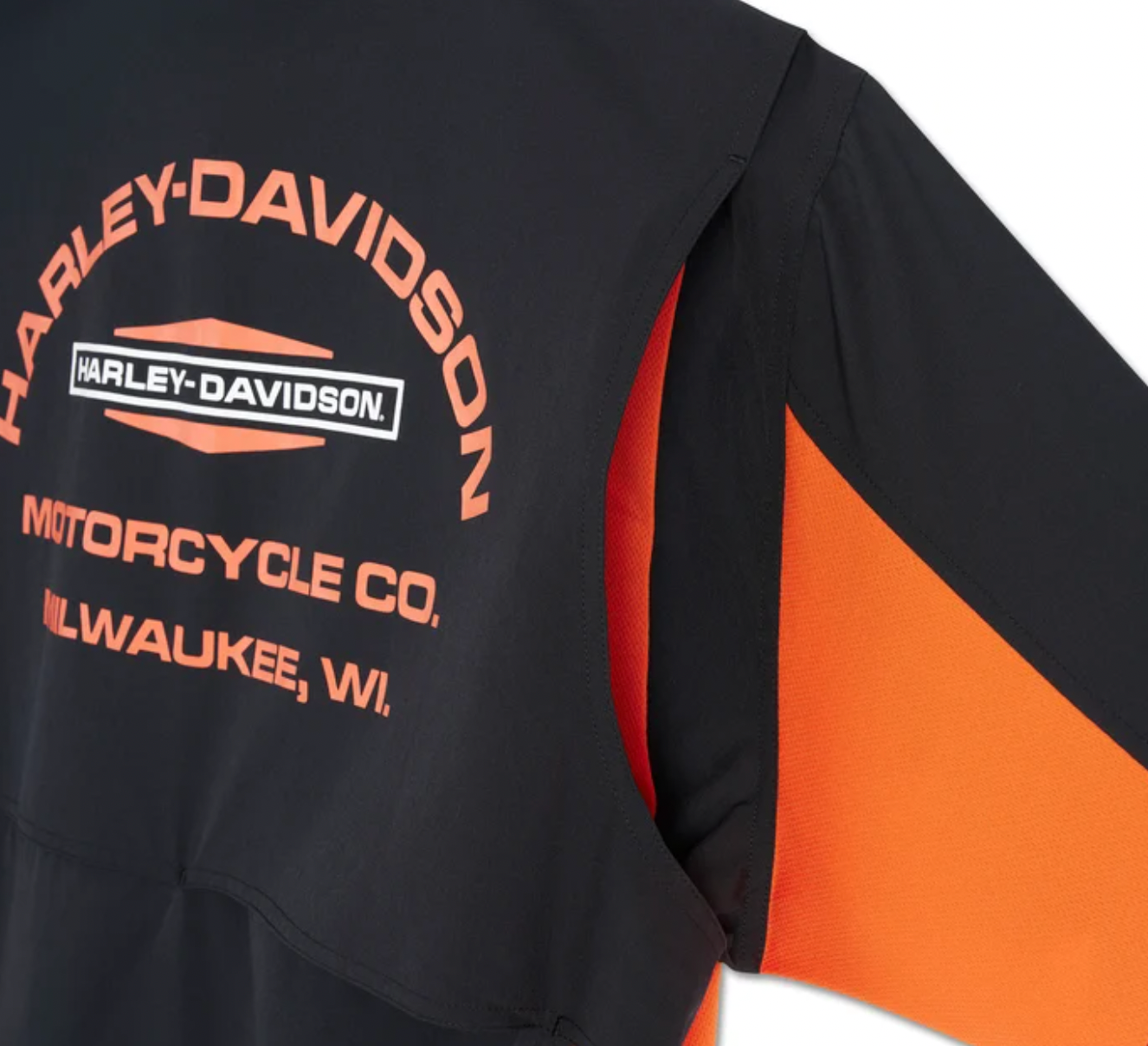 Men's H-D TECH Milwaukee Short Sleeve Shirt - Colorblock - Harley Black & Harley Orange