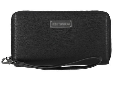 Women's Classic Leather Zip Around with Wristlet Wallet Black - Black