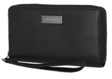 Women's Classic Leather Zip Around with Wristlet Wallet Black - Black