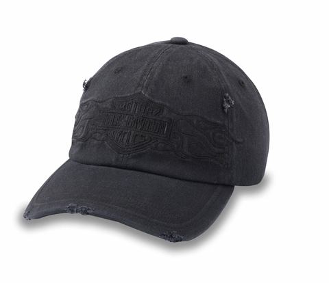 Flying Lap Distressed Stretch-Fit Basbeall Hat - Harley Black