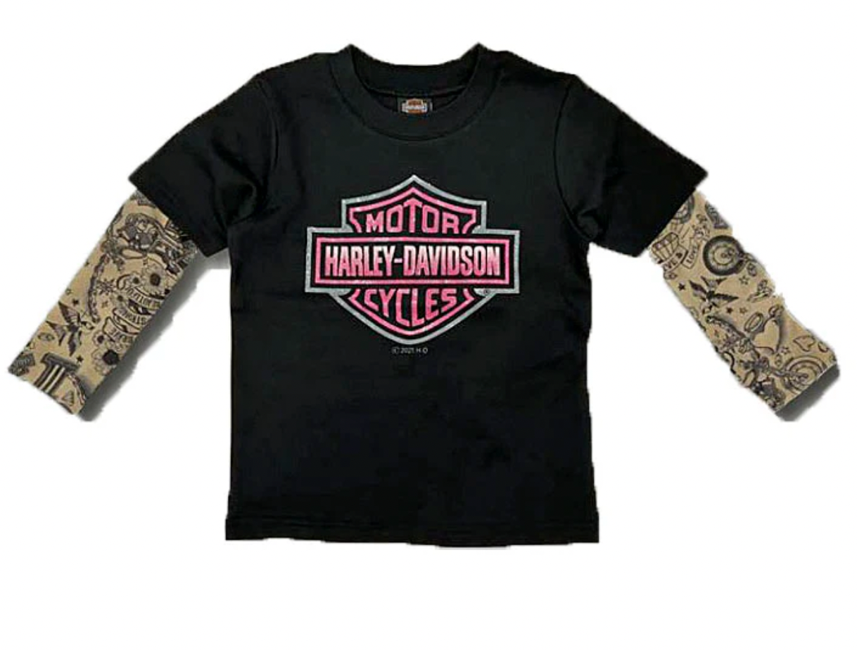 Harley-Davidson® Toddler Girls T-Shirt with Tattoo Sleeves