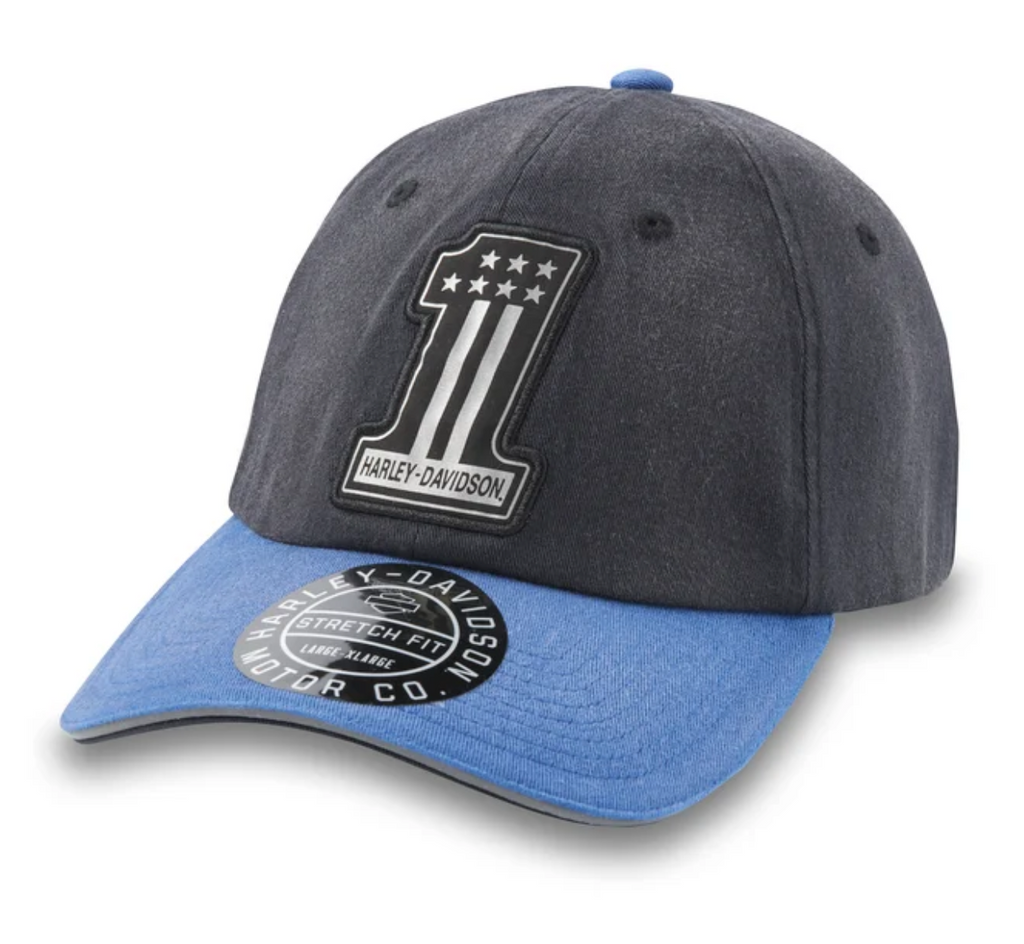 Reflective #1 Curved Bill Fitted Baseball Hat - Black Beauty & True Blue