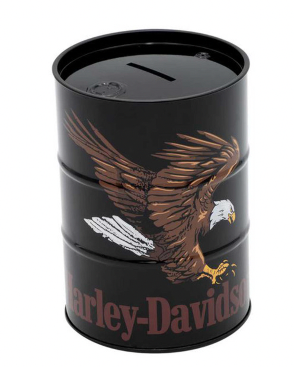 Harley-Davidson® Swooping Eagle Oil Barrel Tin Bank w/ Removable Lid - Black
