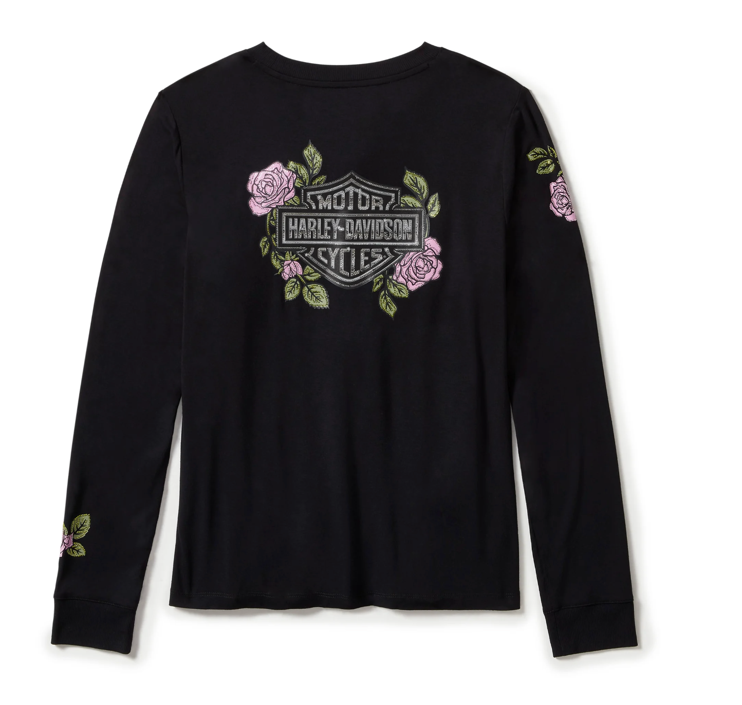 Women's Rose & Thorn Bling Long Sleeve Top - Harley Black