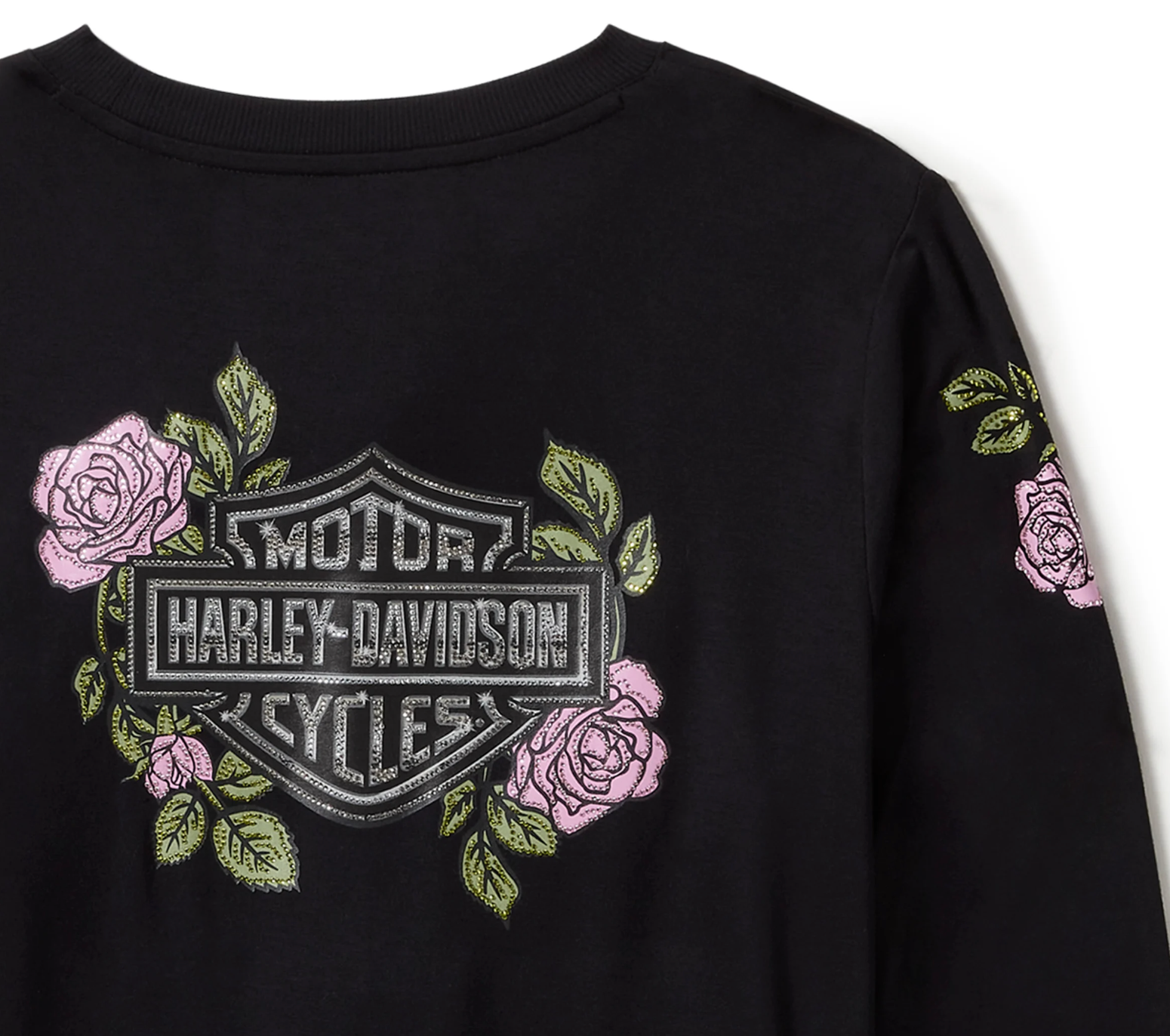 Women's Rose & Thorn Bling Long Sleeve Top - Harley Black