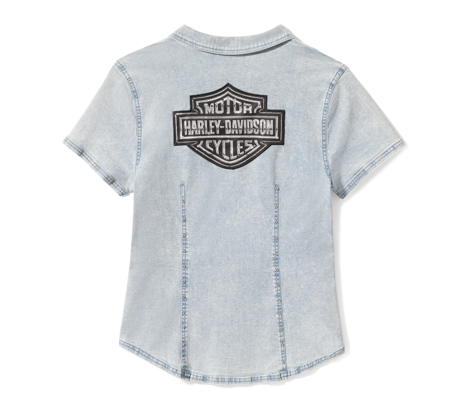 Women's Essential Bling Chambray Short Sleeve Zip Front Shirt