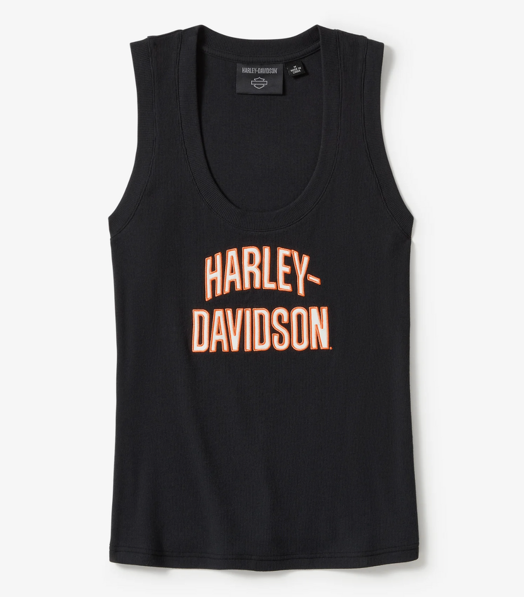 Women's Essential Arched Font Ribbed Tank - Harley Black