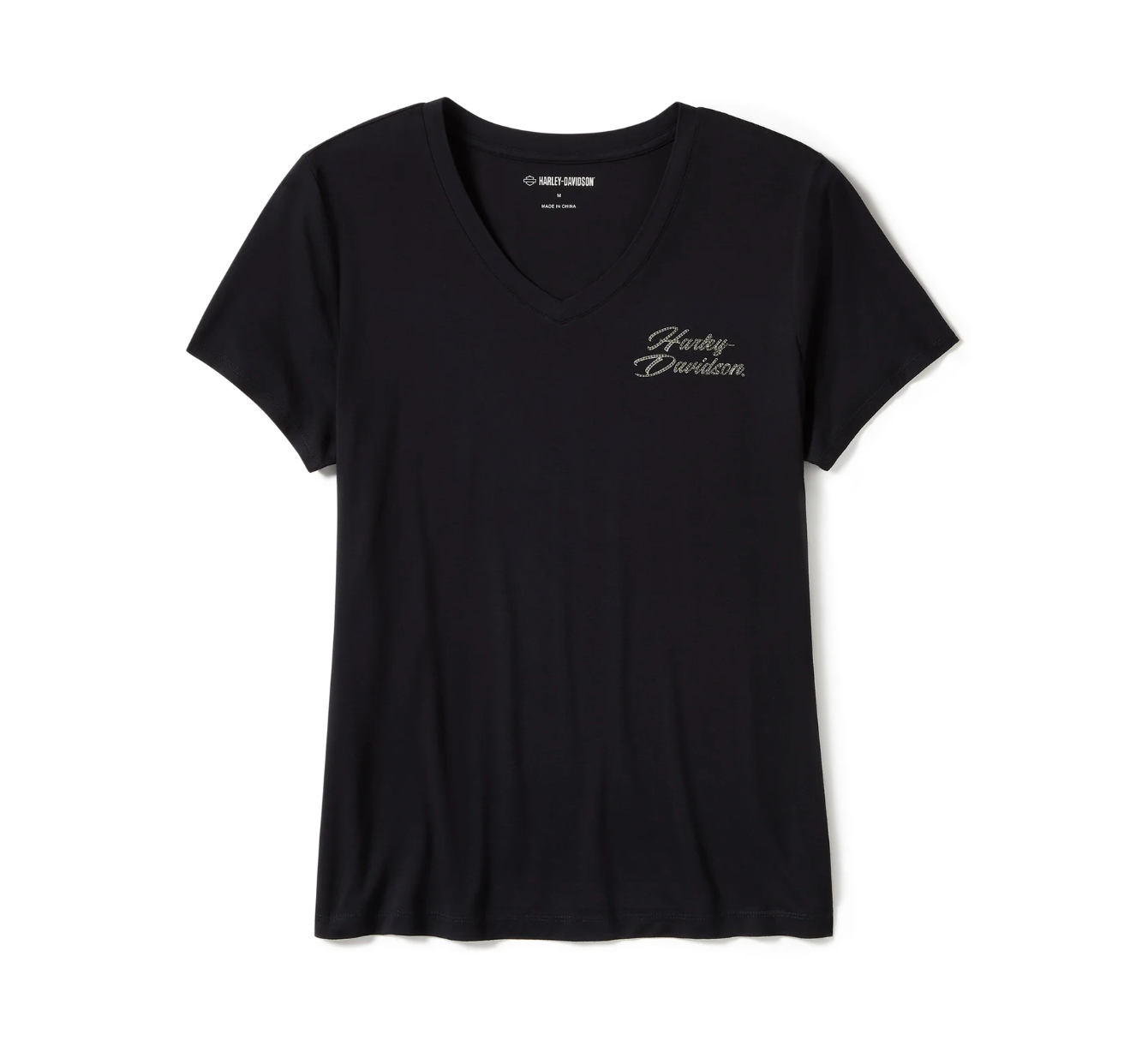 Women's Rose & Thorn Bling V Neck Tee - Harley Black