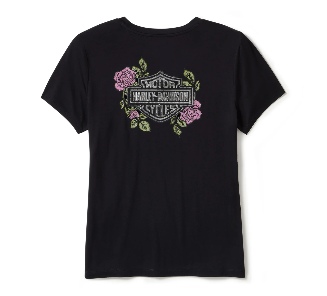 Women's Rose & Thorn Bling V Neck Tee - Harley Black