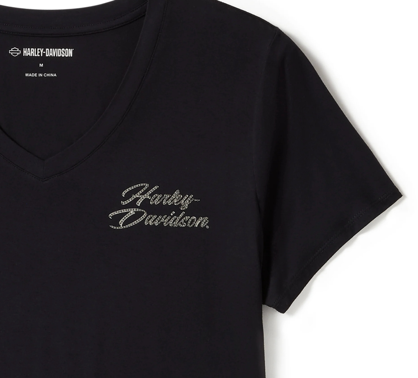 Women's Rose & Thorn Bling V Neck Tee - Harley Black