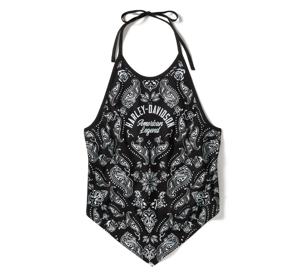 Women's Classic Paisley Bandana Halter - Harley Black & White