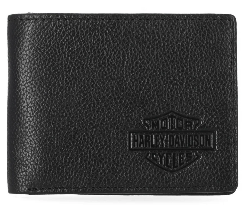 Harley-Davidson® Men's Classic Genuine Pebble Leather B&S Passcase Wallet - Black