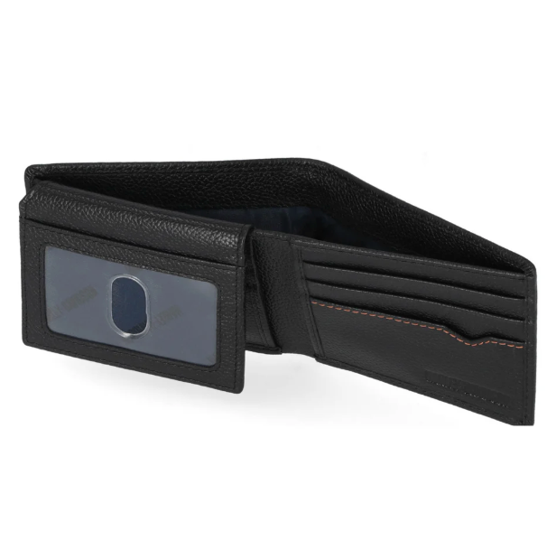 Harley-Davidson® Men's Classic Genuine Pebble Leather B&S Passcase Wallet - Black