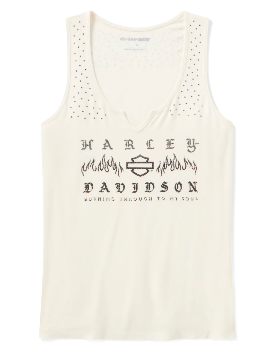 Women's Bling H-D® Slow Burn Notch Neck Tank - Cloud Dancer