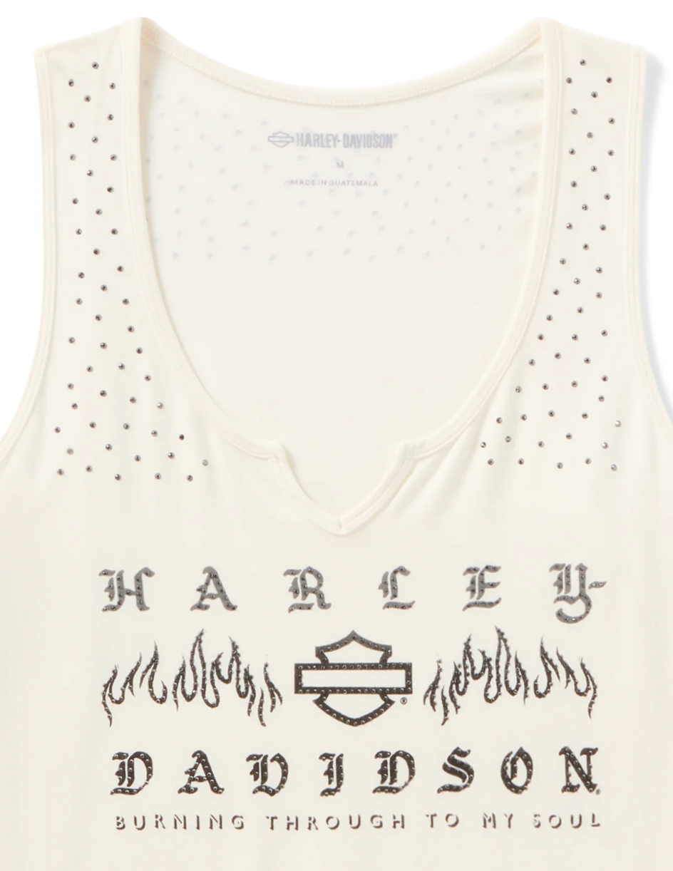 Women's Bling H-D® Slow Burn Notch Neck Tank - Cloud Dancer