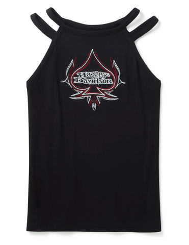 Women's Bling Spades Strappy High Neck Tank - Harley Black