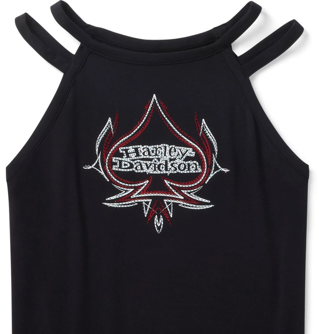 Women's Bling Spades Strappy High Neck Tank - Harley Black