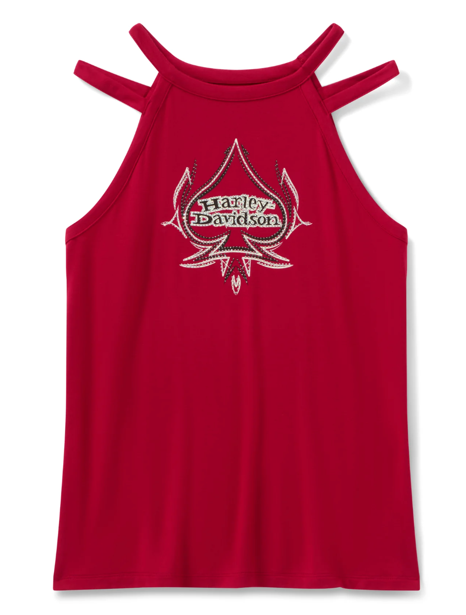 Women's Bling Spades Strappy High Neck Tank - Chili Pepper