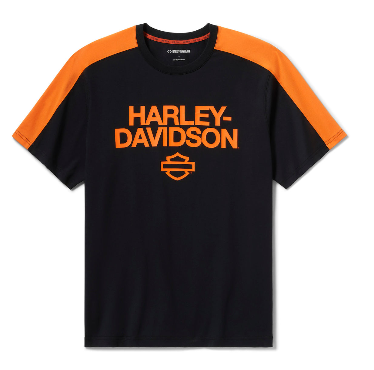 Men's H-D® TECH Coolmax® Tee - Colorblock - Harley Black & Harley Orange