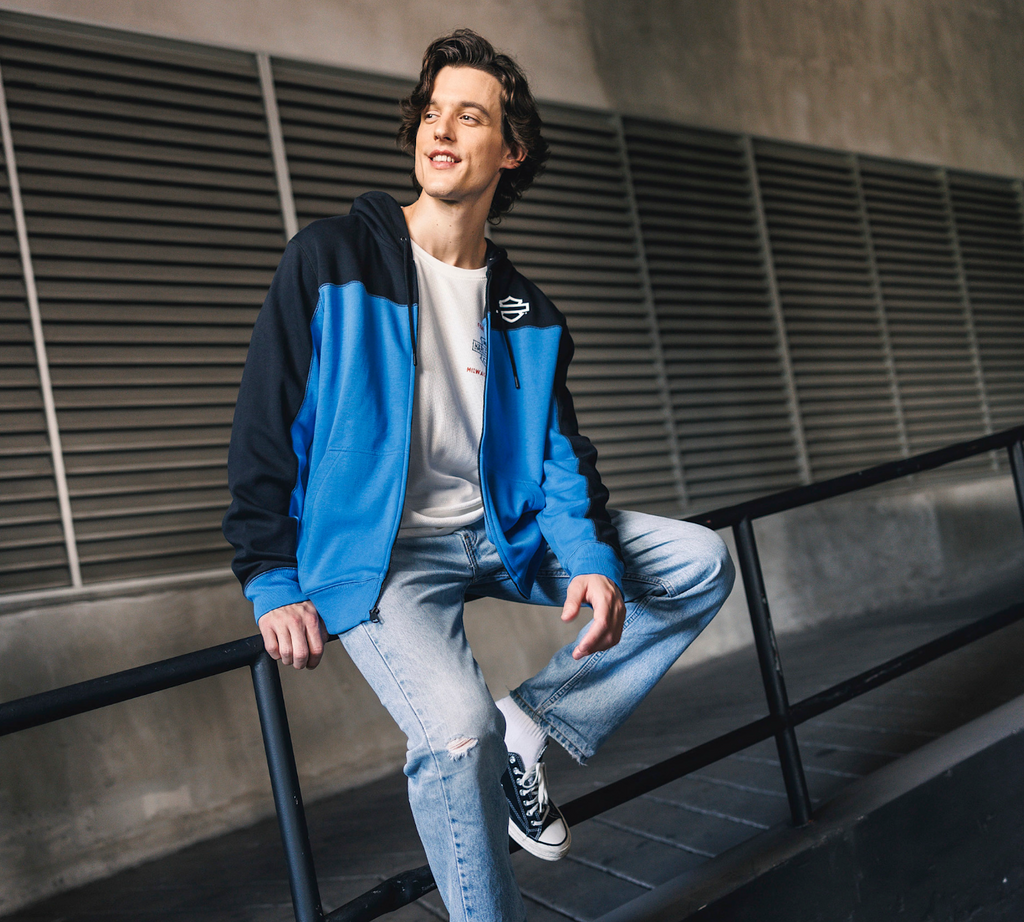 Men's H-D® TECH Gaiter Full Zip - Colorblock - Nebulas Blue & Harley Black