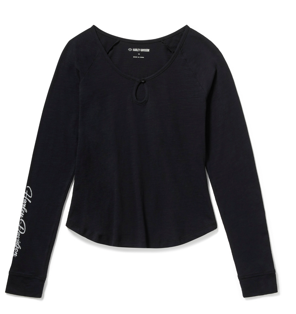 Women's Essential Bling Keyhole Henley - Harley Black