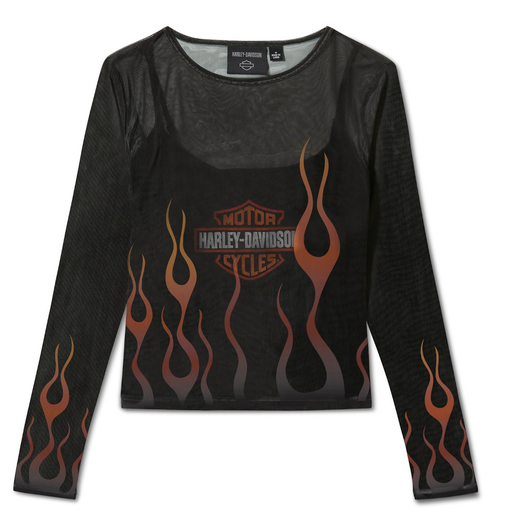 Women's Flames For Days Mesh Top - Harley Black