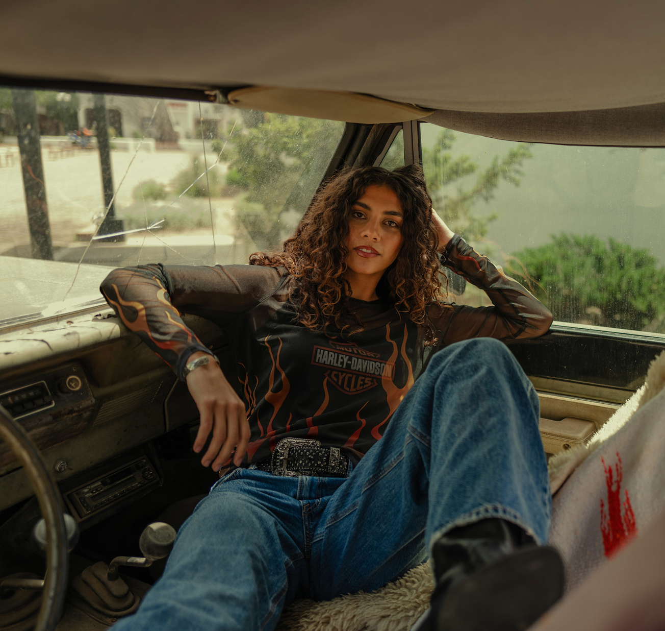 Women's Flames For Days Mesh Top - Harley Black