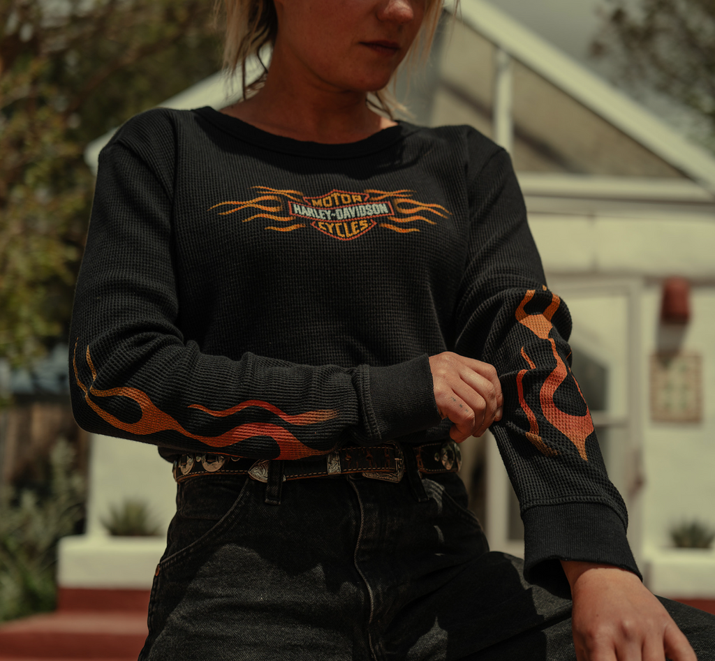 Women's Vintage Flames Knit Top - Harley Black