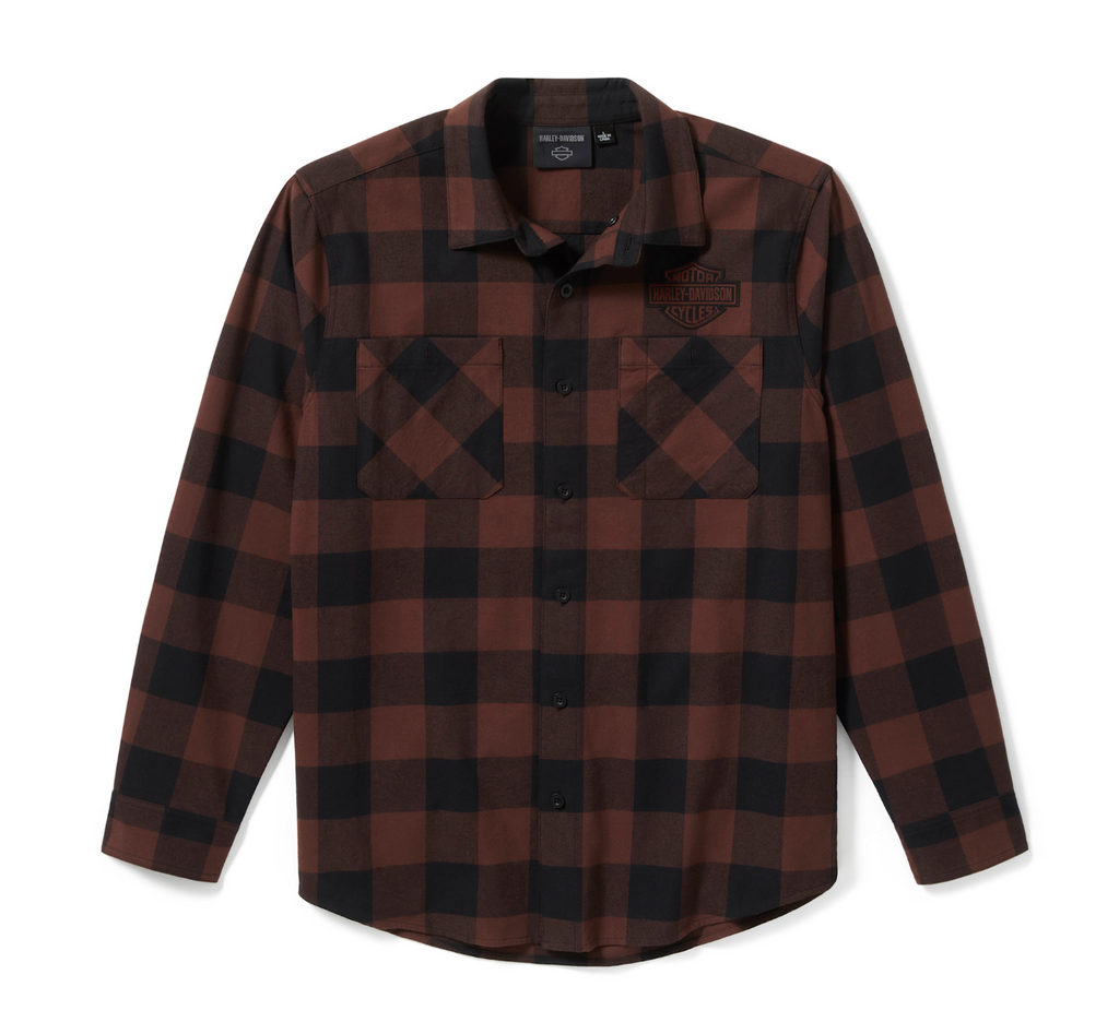 Men's Bar & Shield Buffalo Check Flannel - Plaid - Harley Black & Coffee