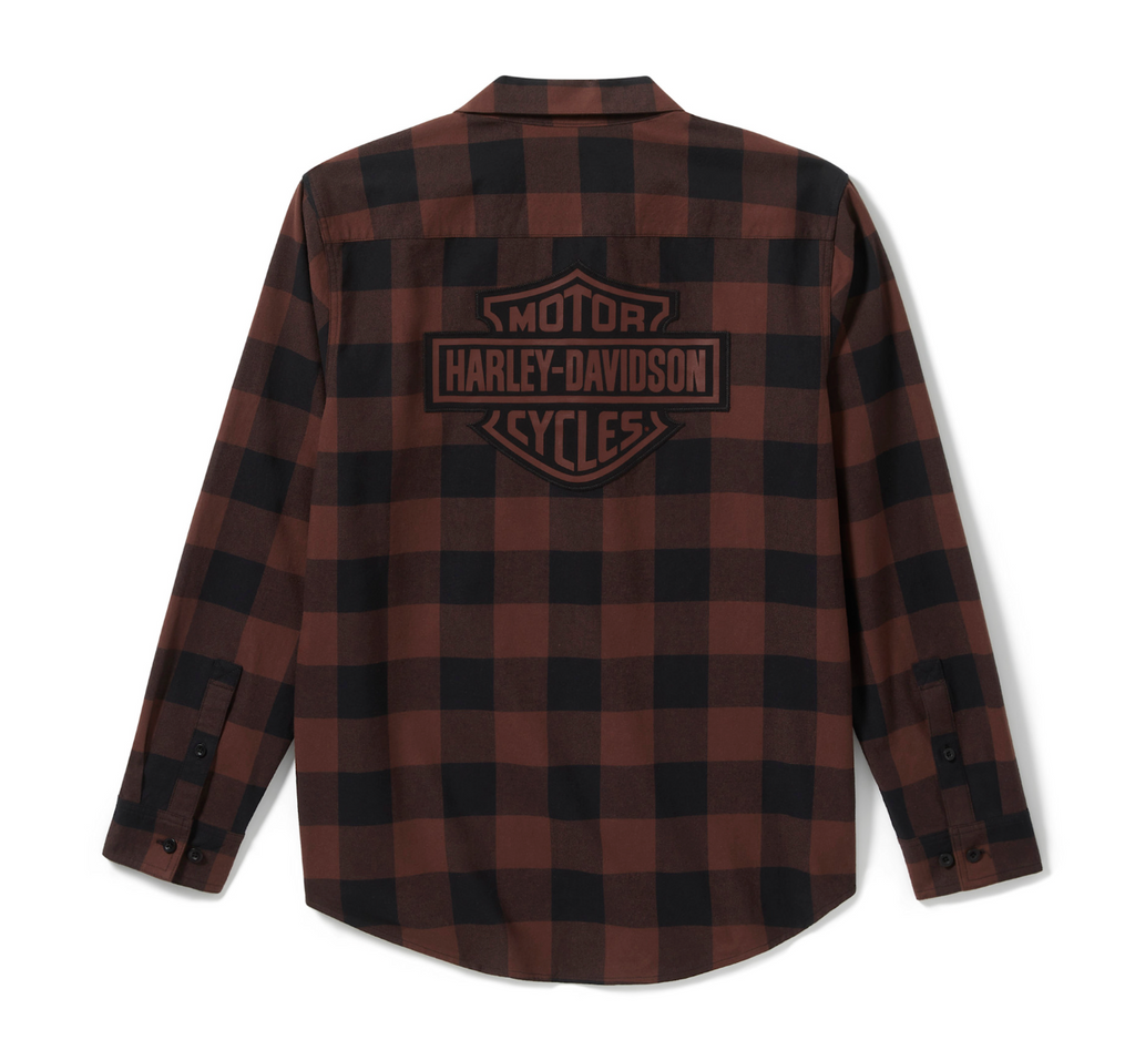 Men's Bar & Shield Buffalo Check Flannel - Plaid - Harley Black & Coffee