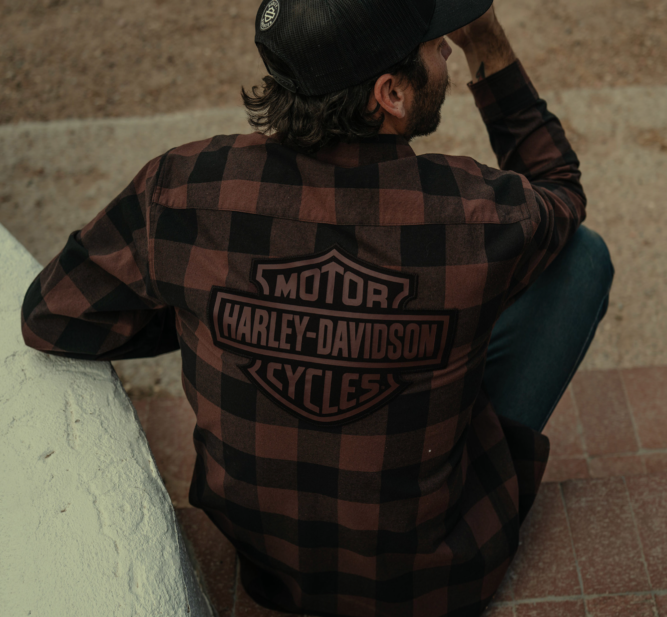 Men's Bar & Shield Buffalo Check Flannel - Plaid - Harley Black & Coffee