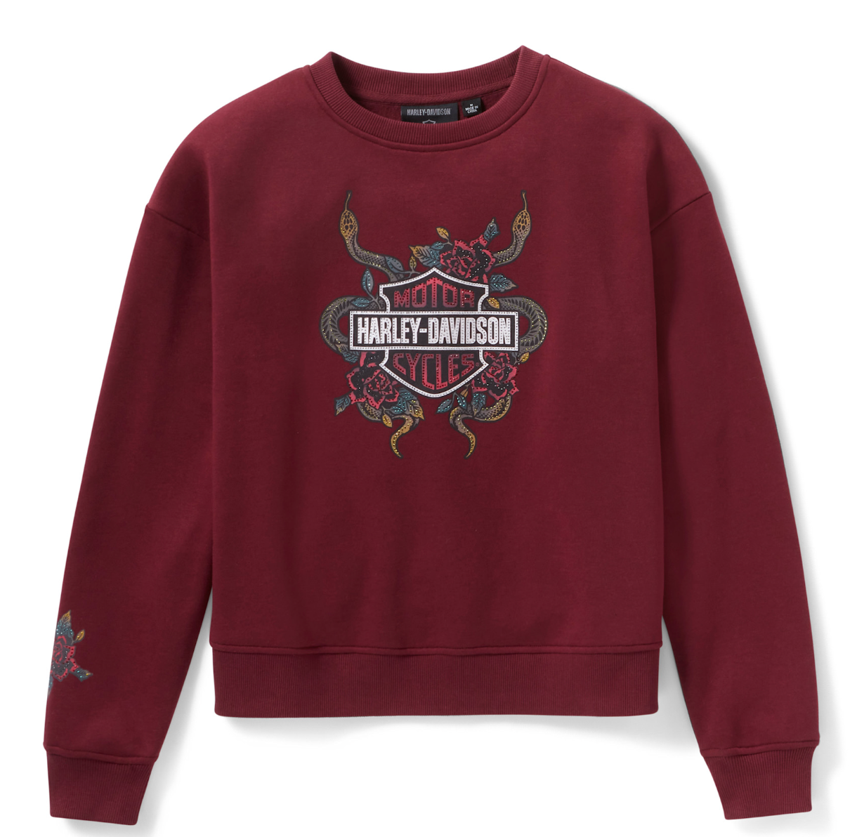 Women's Serpent Rose Bling Fleece - Maroon Banner
