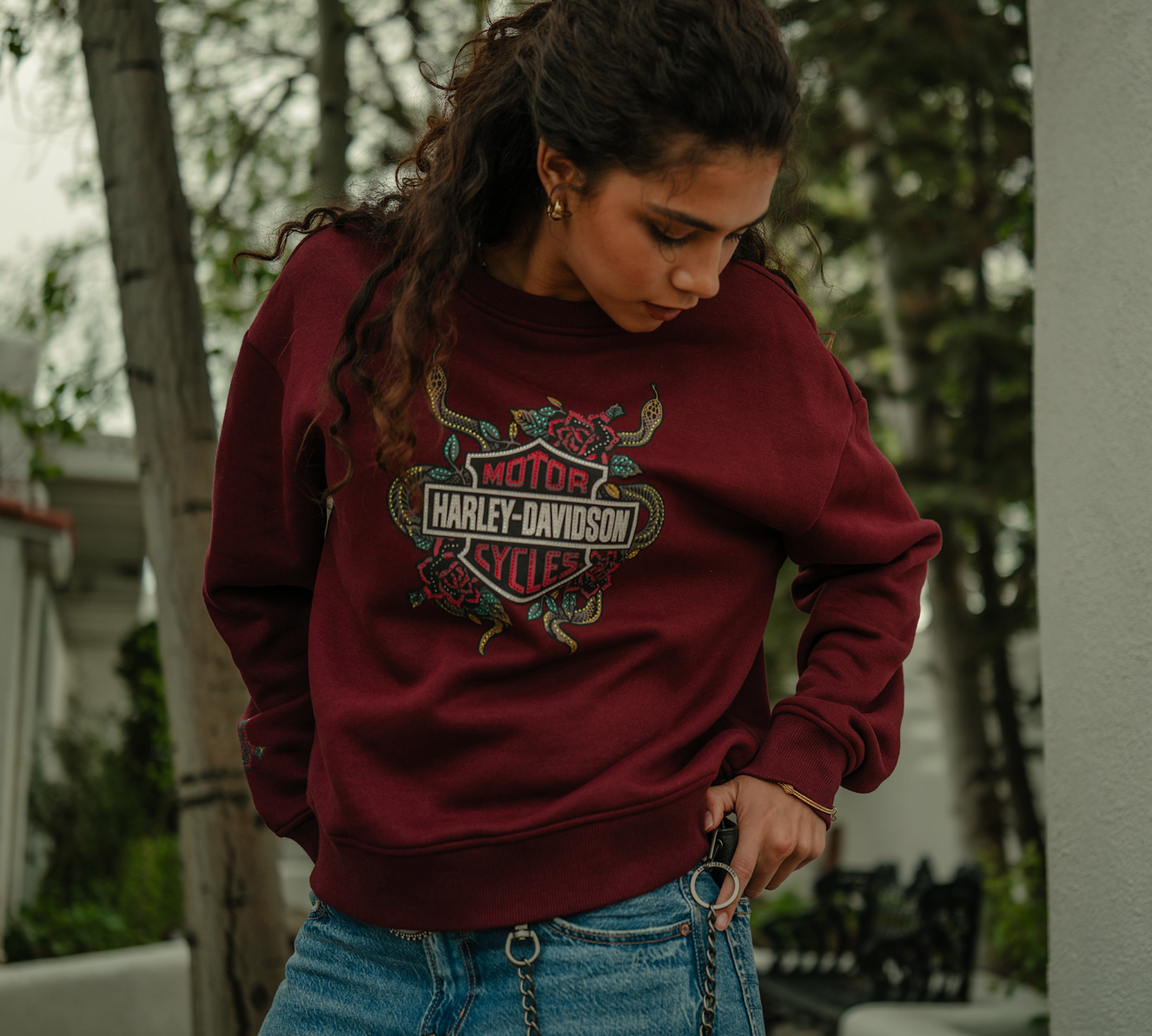 Women's Serpent Rose Bling Fleece - Maroon Banner